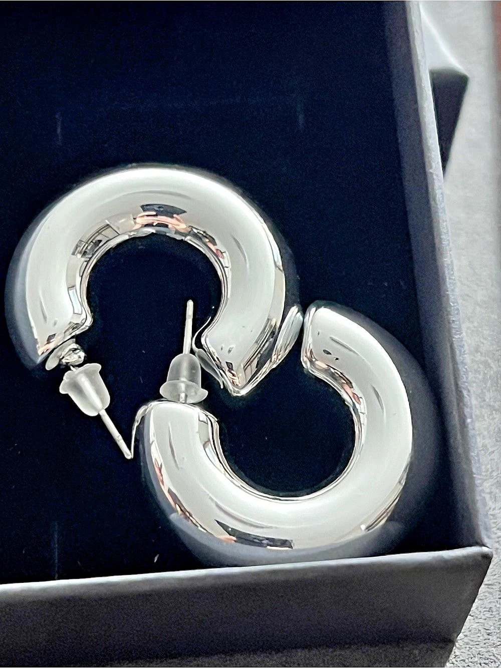 Polished Hoop Earrings in Silver tone